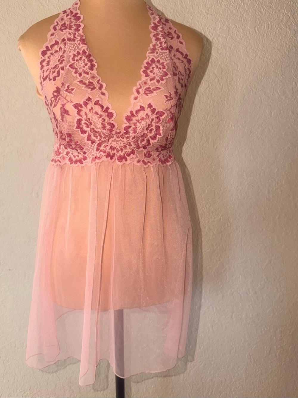 Victoria's Secret Pink Halter Teddie Night Gown Lingerie Size Large Open Back